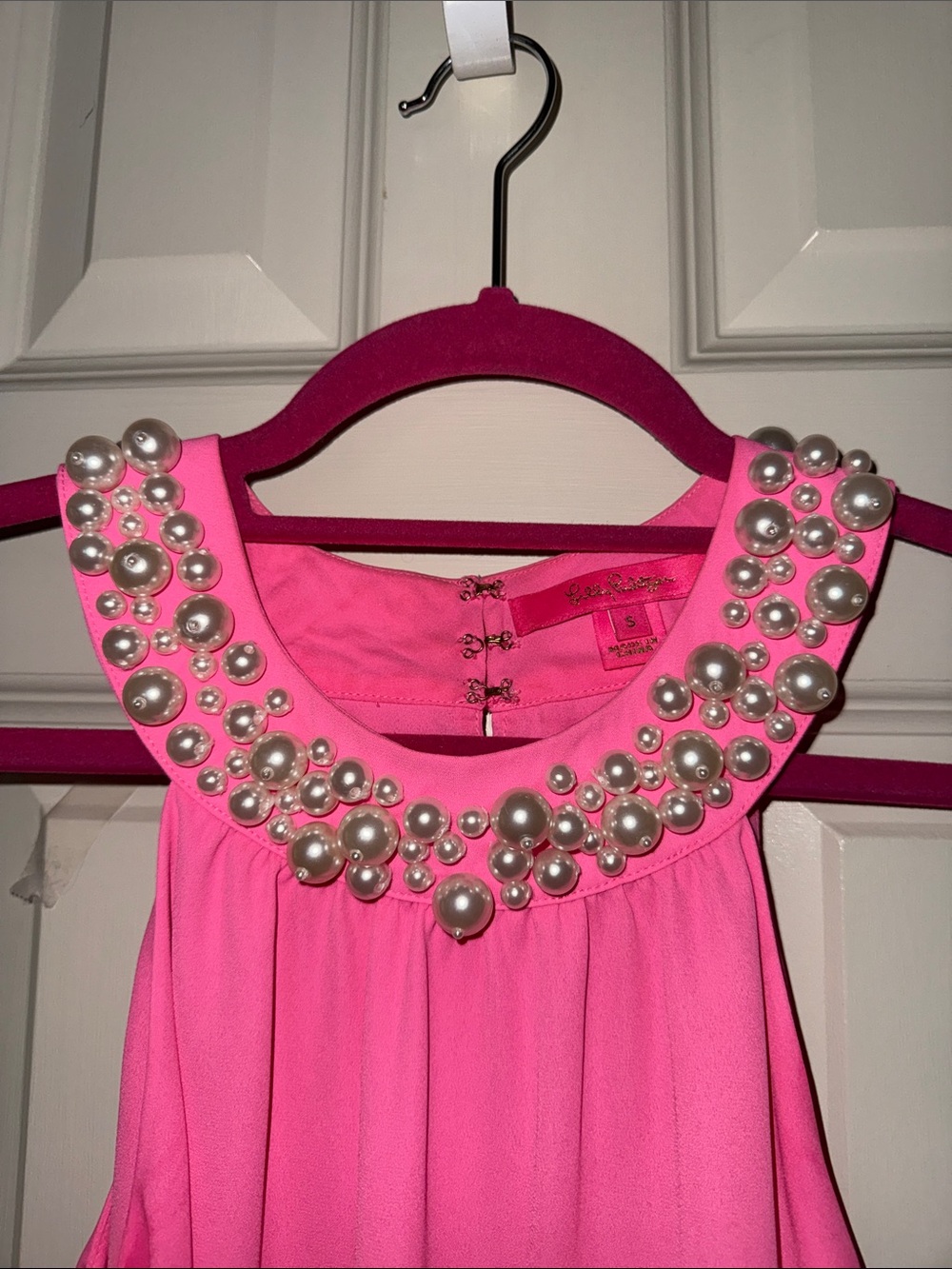 Embellished Pearl Collar Pink Halter Dress - Picture 2 of 6